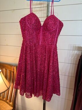 Fuchsia Sequin Spaghetti-Strap Mini Dress